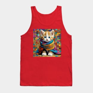 Gustav Klimt Style Tabby Cat Kitten with Colorful Scarf Tank Top